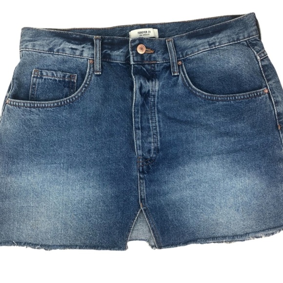 Forever 21 Women’s Classic Denim High Waist Mini Medium Wash Retro Jean Skirt - Picture 2 of 11